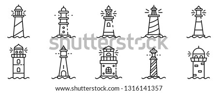 Lighthouse icons set. Outline set of lighthouse vector icons for web design isolated on white background