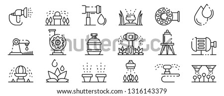 Irrigation system icons set. Outline set of irrigation system vector icons for web design isolated on white background