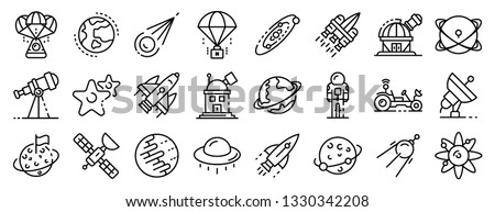 Space research technology icons set. Outline set of space research technology vector icons for web design isolated on white background