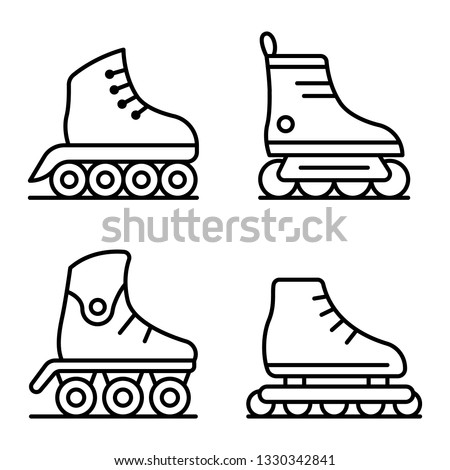 Inline skates icons set. Outline set of inline skates vector icons for web design isolated on white background