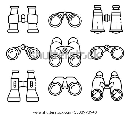 Binoculars icons set. Outline set of binoculars vector icons for web design isolated on white background