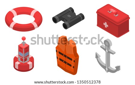 Sea safety icons set. Isometric set of sea safety vector icons for web design isolated on white background