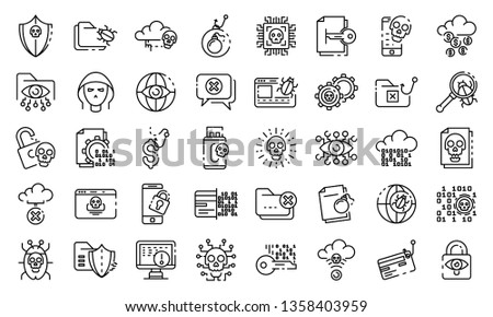 Cyber attack icons set. Outline set of cyber attack vector icons for web design isolated on white background