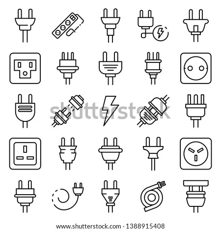 Plug wire icons set. Outline set of plug wire vector icons for web design isolated on white background