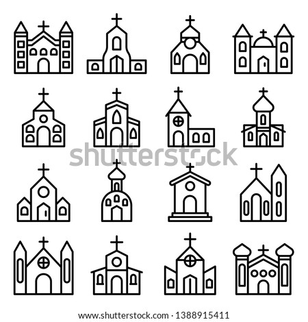 Church icons set. Outline set of church vector icons for web design isolated on white background