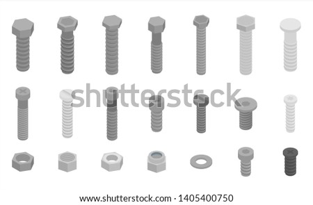 Screw-bolt icons set. Isometric set of screw-bolt vector icons for web design isolated on white background