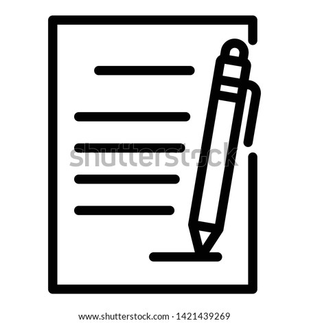 Document and pen icon. Outline document and pen vector icon for web design isolated on white background