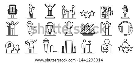 Singer icons set. Outline set of singer vector icons for web design isolated on white background