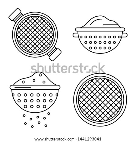 Sieve icons set. Outline set of sieve vector icons for web design isolated on white background