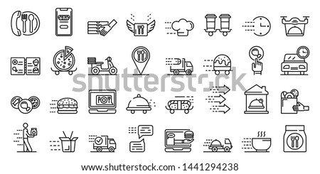 Food delivery service icons set. Outline set of food delivery service vector icons for web design isolated on white background