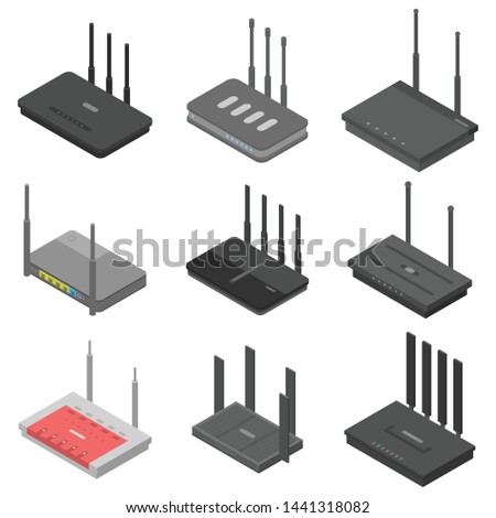 Router icons set. Isometric set of router vector icons for web design isolated on white background