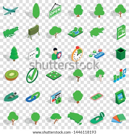 Grass icons set. Isometric style of 36 grass vector icons for web for any design