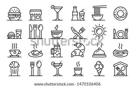 Food courts icons set. Outline set of food courts vector icons for web design isolated on white background