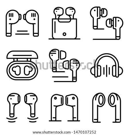 Wireless Earbuds icons set. Outline set of Wireless Earbuds vector icons for web design isolated on white background