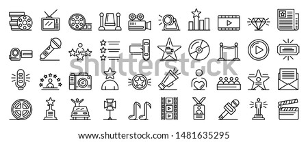 Celebrity icons set. Outline set of celebrity vector icons for web design isolated on white background