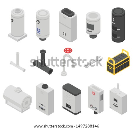 Boiler icons set. Isometric set of boiler vector icons for web design isolated on white background
