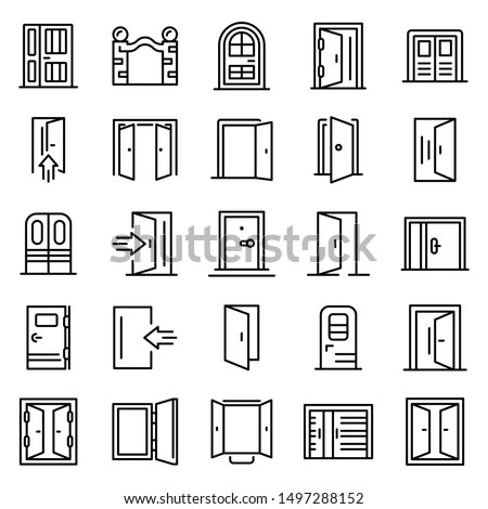 Entrance icons set. Outline set of entrance vector icons for web design isolated on white background