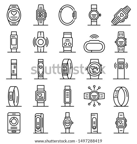 Fitness bracelet icons set. Outline set of fitness bracelet vector icons for web design isolated on white background Foto stock © 