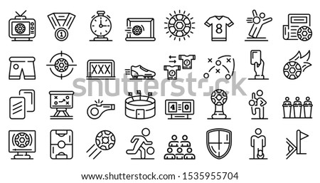 Soccer icons set. Outline set of soccer vector icons for web design isolated on white background