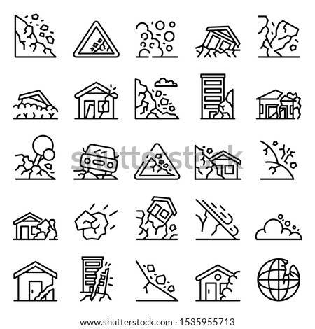 Landslide icons set. Outline set of landslide vector icons for web design isolated on white background