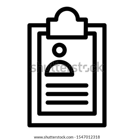 Clipboard id card icon. Outline clipboard id card vector icon for web design isolated on white background