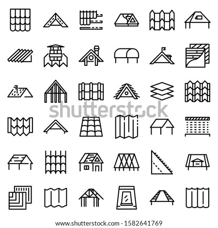 Roof icons set. Outline set of roof vector icons for web design isolated on white background
