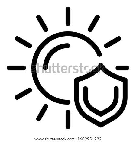 Sun protection shield icon. Outline sun protection shield vector icon for web design isolated on white background