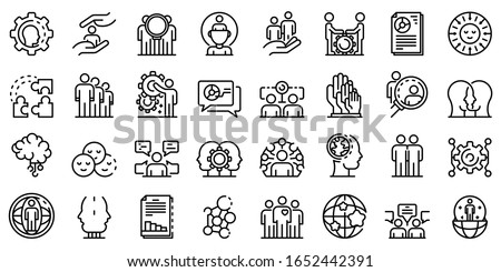 Sociology icons set. Outline set of sociology vector icons for web design isolated on white background