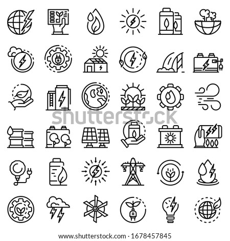 Clean energy icons set. Outline set of clean energy vector icons for web design isolated on white background