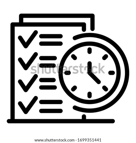 List and clock icon. Outline list and clock vector icon for web design isolated on white background