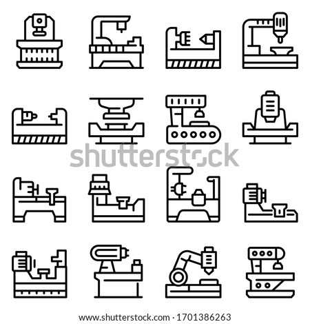 Lathe icons set. Outline set of lathe vector icons for web design isolated on white background