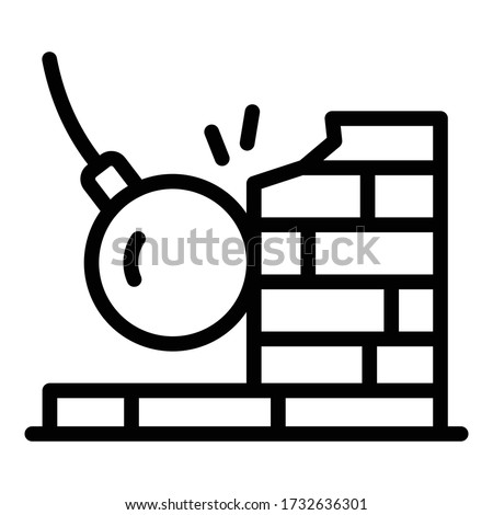 Wrecking ball on wall icon. Outline wrecking ball on wall vector icon for web design isolated on white background