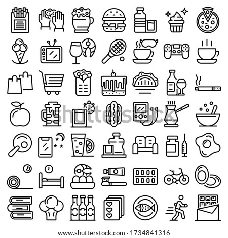 Habit icons set. Outline set of habit vector icons for web design isolated on white background