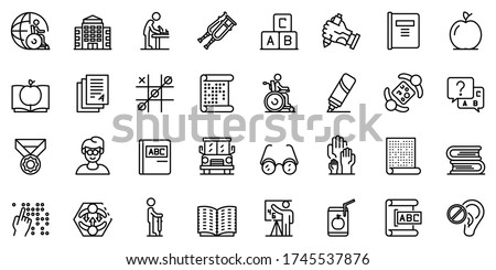 Inclusive education icons set. Outline set of inclusive education vector icons for web design isolated on white background