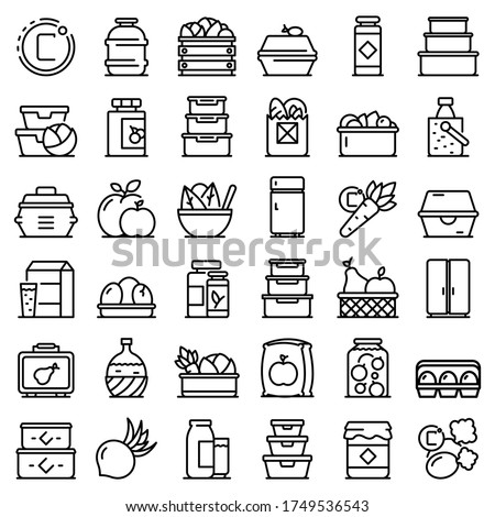 Food storage icons set. Outline set of food storage vector icons for web design isolated on white background