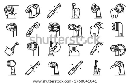 Electric toothbrush icons set. Outline set of electric toothbrush vector icons for web design isolated on white background