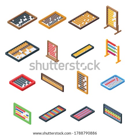 Abacus icons set. Isometric set of abacus vector icons for web design isolated on white background