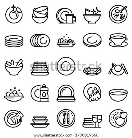Plate icons set. Outline set of plate vector icons for web design isolated on white background