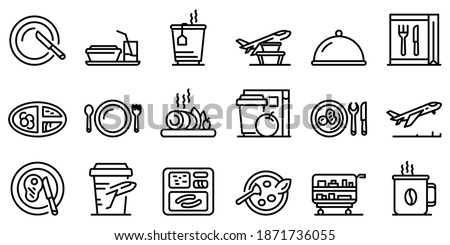 Airline food icons set. Outline set of airline food vector icons for web design isolated on white background 商業照片 © 