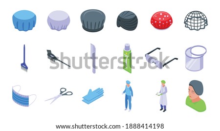 Hair cover icons set. Isometric set of hair cover vector icons for web design isolated on white background