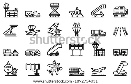 Airport ground support service icons set. Outline set of airport ground support service vector icons for web design isolated on white background