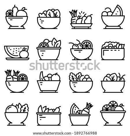 Fruit salad icons set. Outline set of fruit salad vector icons for web design isolated on white background