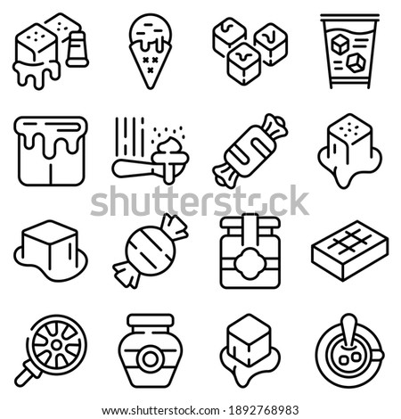Salted caramel icons set. Outline set of salted caramel vector icons for web design isolated on white background