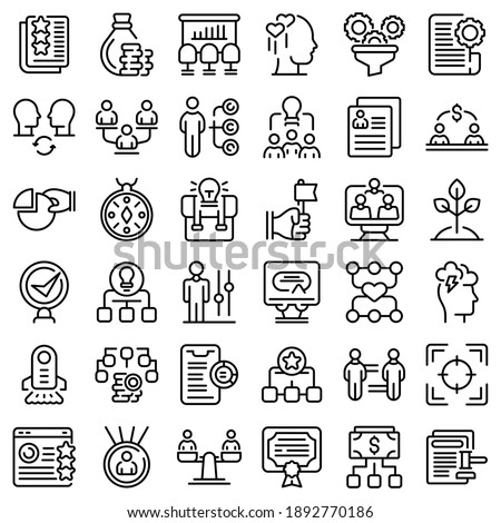 Contribute work icons set. Outline set of contribute work vector icons for web design isolated on white background