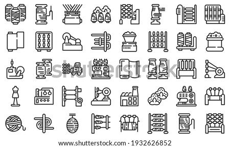 Thread production icons set. Outline set of thread production vector icons for web design isolated on white background