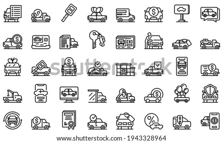 Buying car icons set. Outline set of buying car vector icons for web design isolated on white background