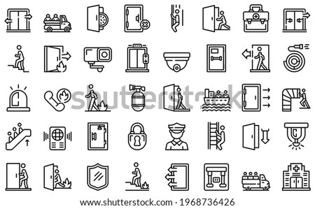 Human evacuation icons set. Outline set of human evacuation vector icons for web design isolated on white background