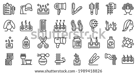 Curly hair icons set. Outline set of curly hair vector icons for web design isolated on white background
