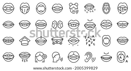 Articulation icons set outline vector. Childhood development. Education exercise