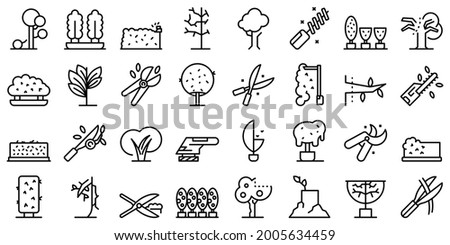 Tree trimming icons set outline vector. Tree woodcutter. Work forest trimming